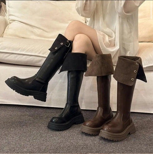 Belt Button Down High Boots